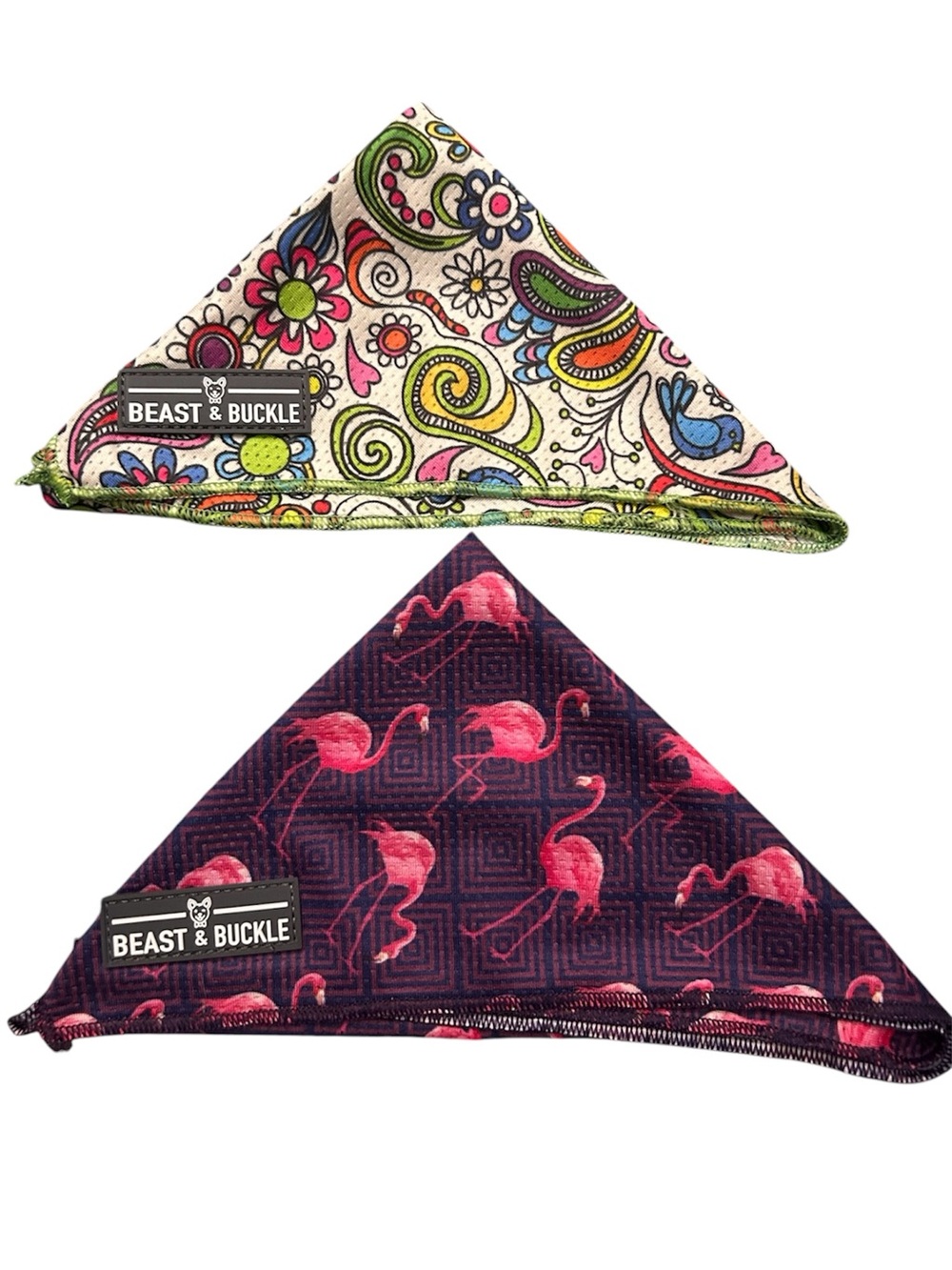NWOT Beast & Buckle Cooling Bandanas - Set of 2 Flamingo & 70’s Hippie Print